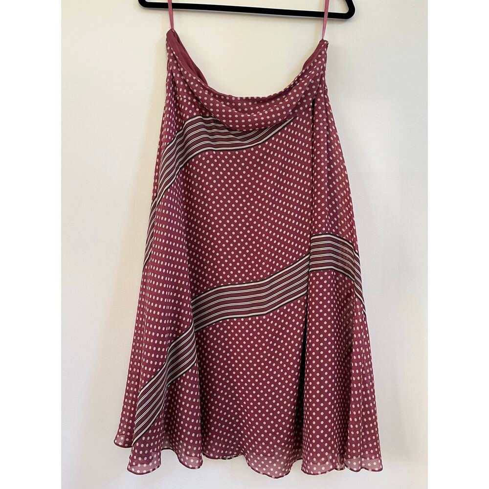 VTG 90s DKNY Silk Maxi Skirt Pink Polka Dot Striped Panel Sz L - Picture 2 of 7